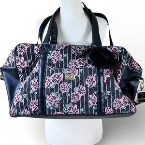 Betsey Johnson Luv Black Floral Roses Weekender Duffel Bag